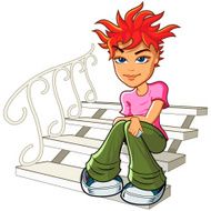 Redhead young woman sitting on the stairs