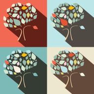 Trees Flat Design Set Retro Illustration