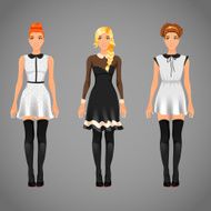 Vector pretty females in different collar dresses N2