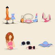 Colorful woman&#039;s uses objects