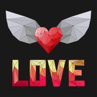 geometric abstract polygonal heart and love word for card