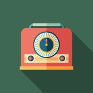 Retro radio receiver flat square icon with long shadows
