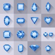 Set of flat style blue jewels