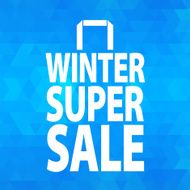 Winter sale paper bag icon on blue background