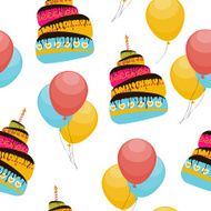 Cake and Balloons Holiday Seamless Pattern Background Vector Ill