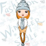 Vector beautiful fashion girl in winter N3