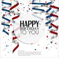 Birthday card with curling stream confetti and birthday text N2