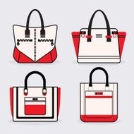 Fashionable women red black and white purse icons set