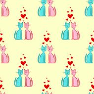 Vector Seamless Pattern of Romantic Couple Cats