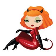 Beauty red-haired devil girl in pin-up style