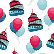 Cake and Balloons Holiday Seamless Pattern Background Vector Ill N2