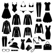 Set of women&#039;s clothes and accessories icons