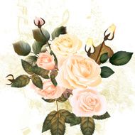 Grunge pastel design with roses and notes