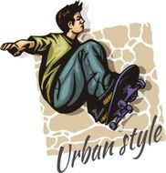 Jump on a skateboard - vector color illustration N3