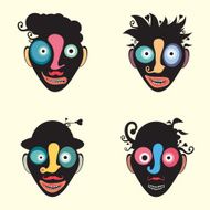 Set of colorful funny clown faces