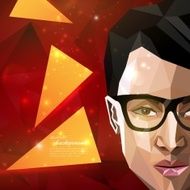 illustration with an asian man face in polygonal style modern