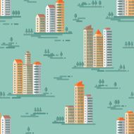 Cityscape - vector background seamless pattern in flat style design