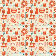 Stylized retro seamless pattern with sewing and tailoring related symbols