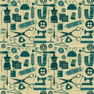 Green and blue seamless pattern with sewing tailoring elements