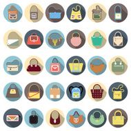 Female purse flat icon set with shadow Vector