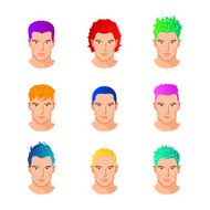 Set different hair style young men portraits isolated vector illustrations N4