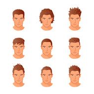 Set different hair style young men portraits isolated vector illustrations N5