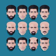 vector set of male faces in flat polygonal style men