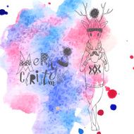 Christmas Background And Greeting Card With Deer N3