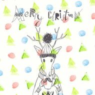 Christmas Background And Greeting Card With Deer N4