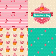 Seamless patterns of Valentine symbols and label Happy Valentine&#039;s Day