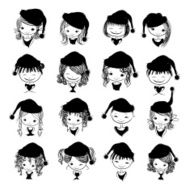 Girl portrait with santa hat black silhouette for your design N2