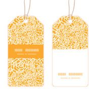 Vector golden lace roses vertical stripe frame pattern tags set