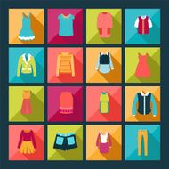 Clothes flat vector icons set - Illustration