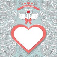 Cute template Paisley border lace hearts label cartoon swans