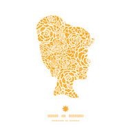Vector golden lace roses girl portrait silhouette pattern frame