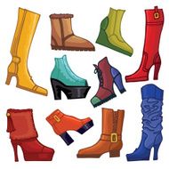 Fashionable colored women&#039;s boots and shoes