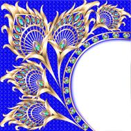 illustration background with gold ornament peacock feather and