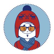 Stylish man dressed in red knitted hat with Scandinavian ornament