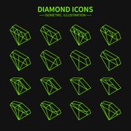 Set of line diamond icons symbol sign in isometric style