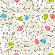 Pattern with rabbits easter eggs flowers and chicks N2