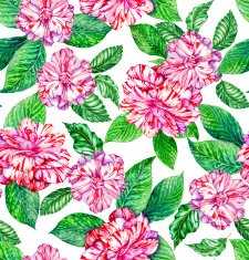 seamless exotic floral pattern pink camellias and tropical leav N3