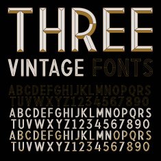 Three Retro Fonts Vector gold vintage alphabets