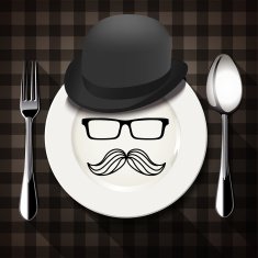 Vector Hipster style on white plate with spoon and fork N2