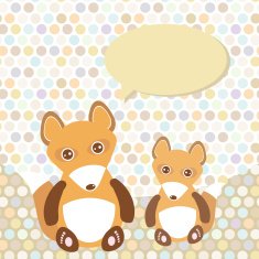 Polka dot background pattern Funny cute fox with speech bubble