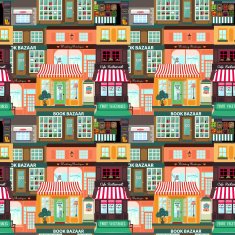 Shops and vitrine elements Seamless pattern with cartoon street N3