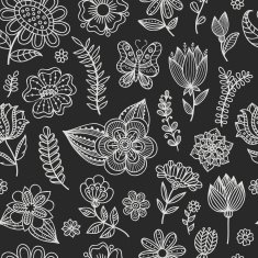 Seamless pattern with chalk flowers N2