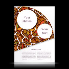 White flyer with orange geometric designs in tribal style