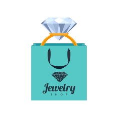 Golden ring with diamond in gift bag illustration