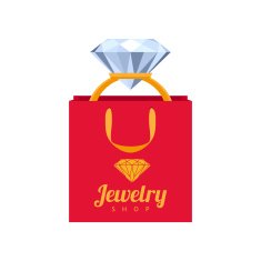 Golden ring with diamond in gift bag illustration N2