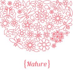 Natural card with beautiful flowers beetles and butterflies N3